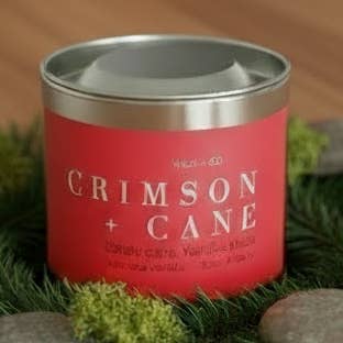 Crimson + Cane Holiday tin for wholesale by Wild + Co