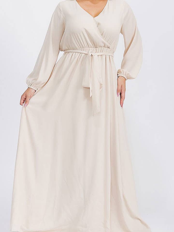 ROBE LONGUE CACHE-CŒUR UNIE AVEC DÉTAIL NŒUD pour la vente par ROUSSEAU