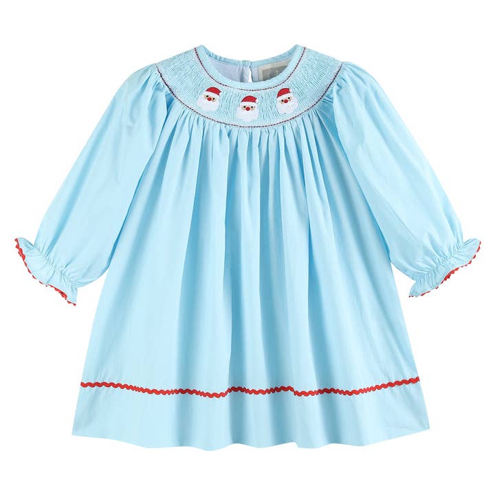 Blue Santa Smocked Bishop Dress and other Purchase Wholesale smocked christmas outfit. Free Returns & Net 60 Terms on Faire trending on Faire.