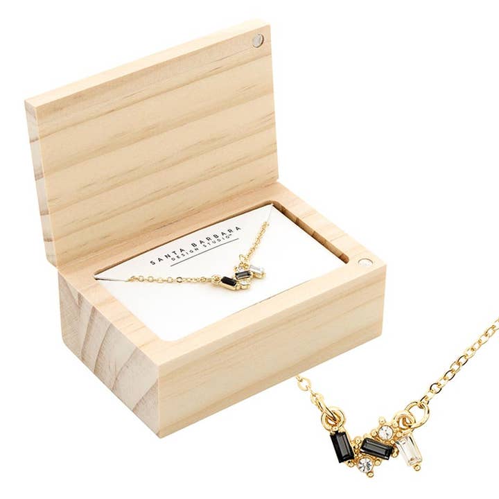 Treasure Box Necklace - Black - Flower Trio for wholesale by Santa Barbara Design Studio by Creative Brands