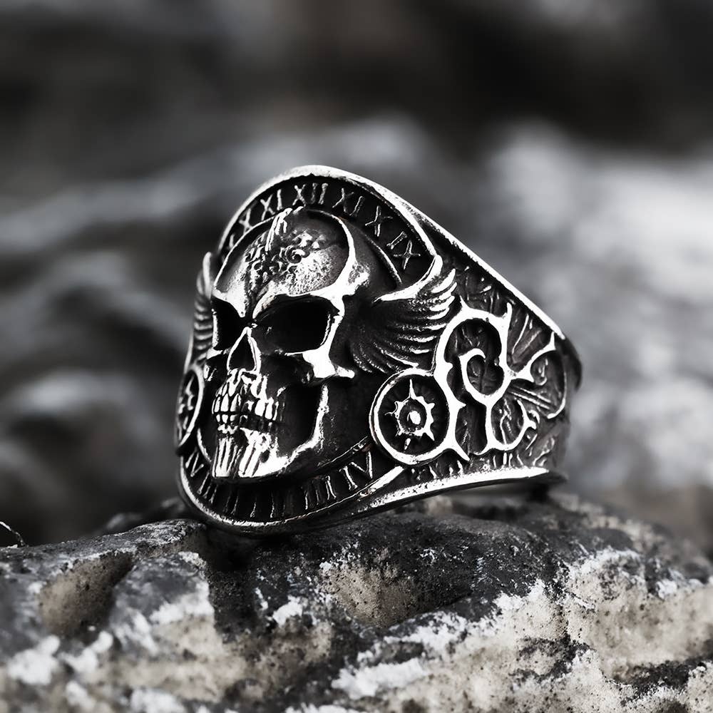 Gemcohub - Wholesale Signet Ring - Retro Stainless Steel Motorcycle Style Skull Ring3