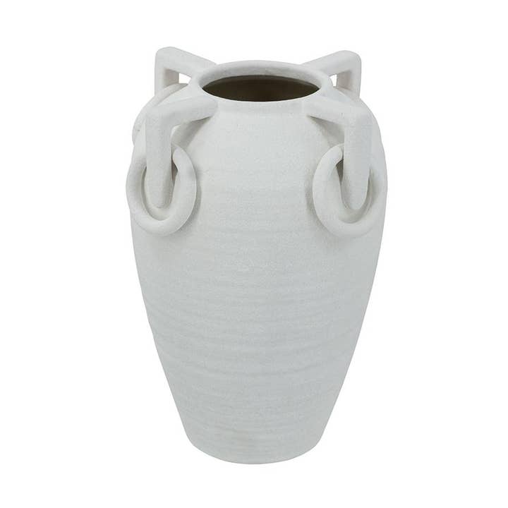 D7.5x11.5" Vintage-Inspired White Ceramic Vase w/ Handles for wholesale by A&B Home Group Inc.