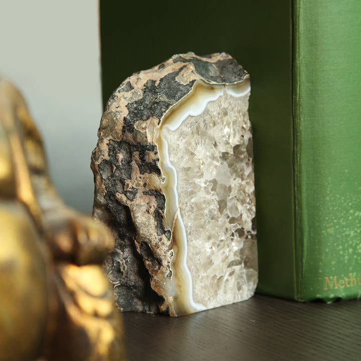 Curated Studio - Wholesale Bookend - Crystal Geode Bookends Natural Gemstone Fossil