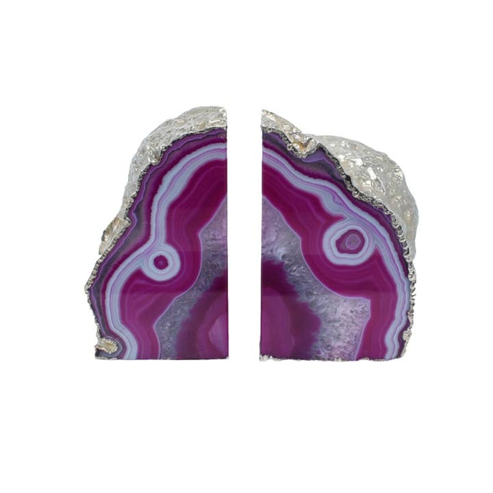 Small Agate Bookends - Luxury Silver Trim for wholesale by Olympus Minerals Co