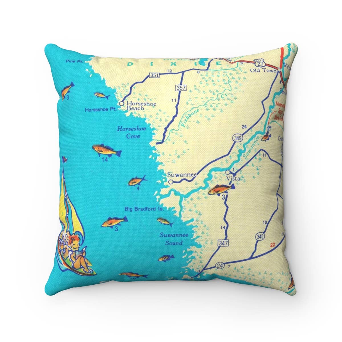 Daisy Mae Designs - Wholesale Throw/Decorative Pillow - Suwannee Florida Map Pillow – 18" Square Throw Pillow0