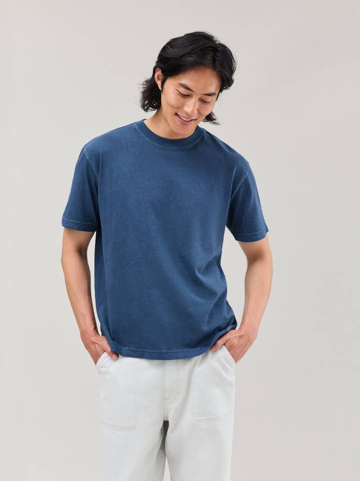 Mens Relaxed Short Sleeve Tee - Pigment Dye Jersey - Moonlit Ocean for wholesale by Andie Swim