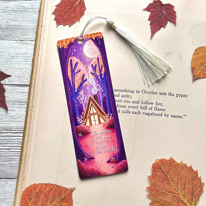 Woodland Cabin Bookmark | Laminated + Optional Tassel for wholesale by The Swimming Owl