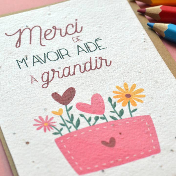 Plantable Card Thank You For Helping Me Grow - Pink for wholesale by Carte À Pousser
