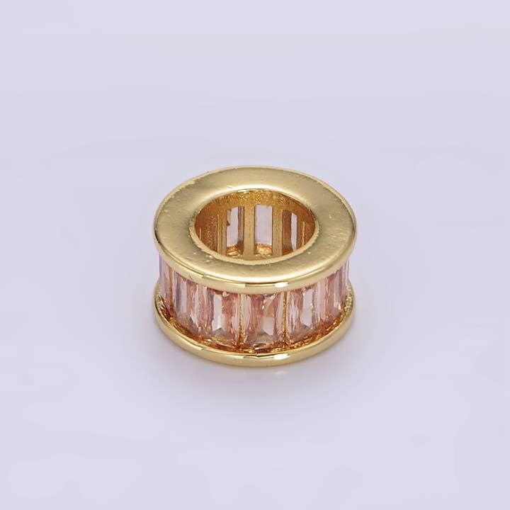 Aim Eternal - Vendita all'ingrosso Ciondolo/pendente - Charm distanziatore con pietra natale in oro riempito 14K CZ Baguette Rondell per collana braccialetto | B861 - B8728