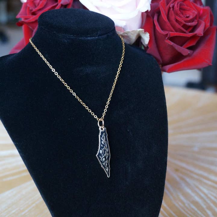 Stitch4pali - Wholesale Pendant/Charm Necklace - 14k Gold-Plated Palestine Map & Olive Branch Necklace5