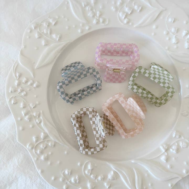 Checkered Round Rectangular Hair Claw - CUPO CHECKERED for wholesale by LoveLina