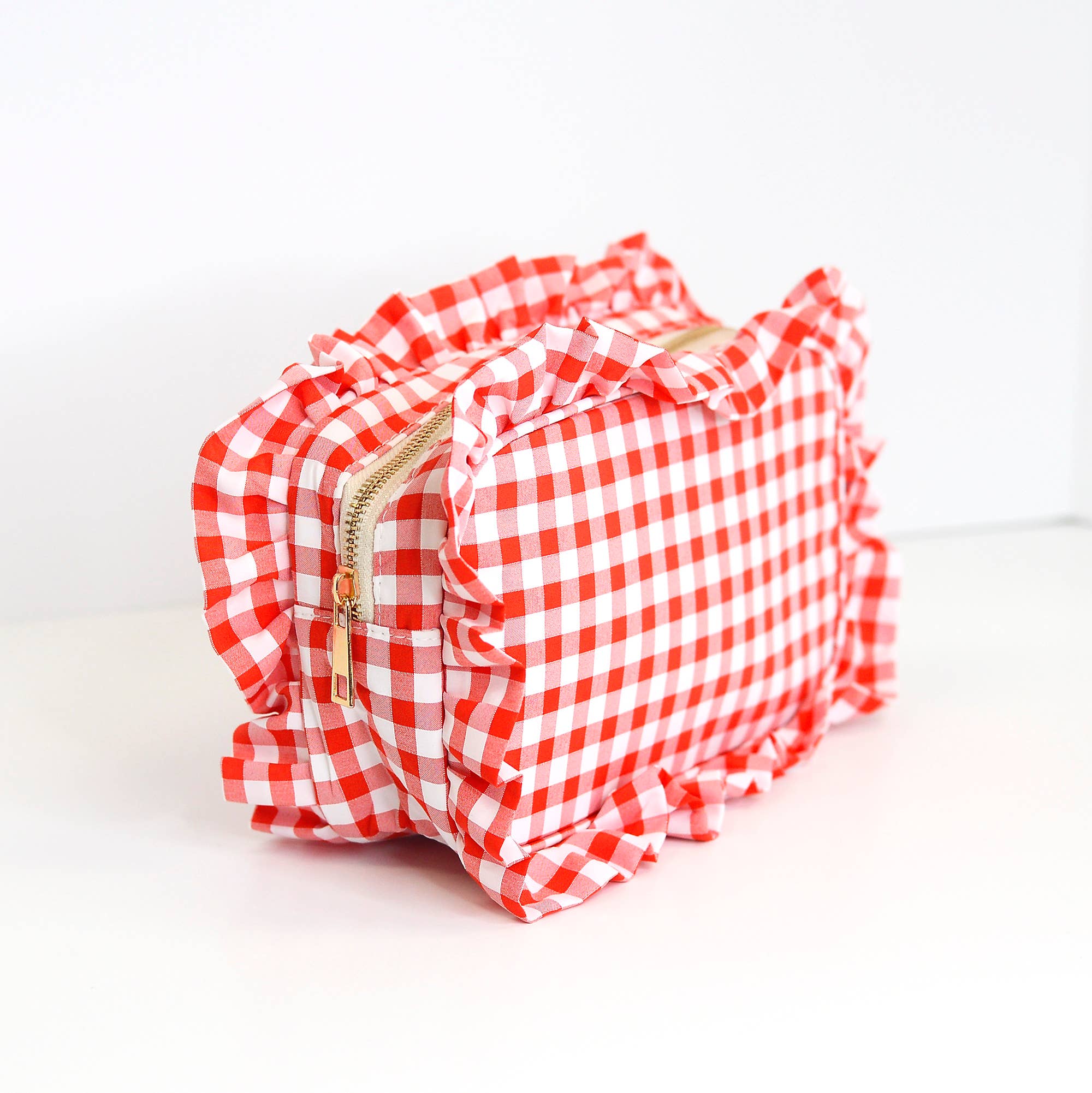 Mugsby - Wholesale Makeup/Cosmetic Bag - Gingham Ruffle Zipper Pouch Embroidery Friendly Cosmetic Bag22