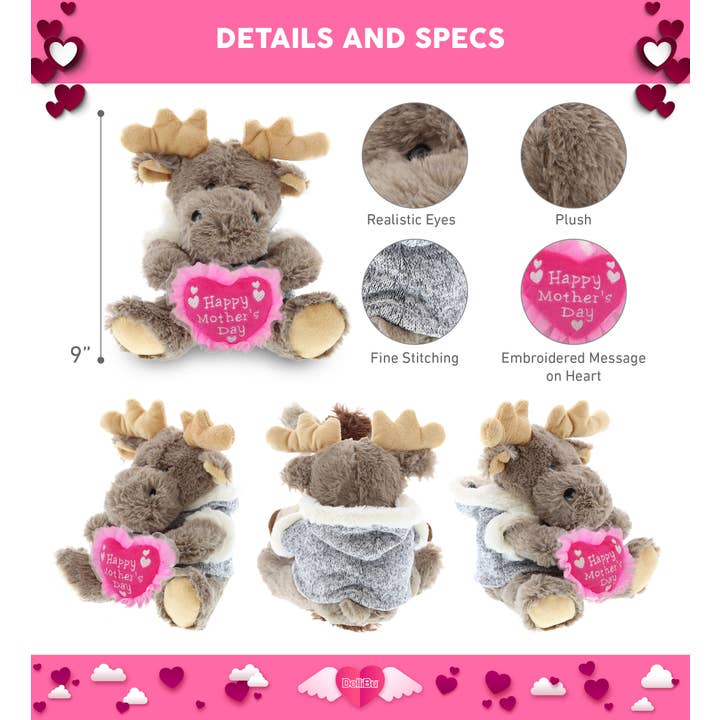 Cota Global - Wholesale Stuffed/Plush Toy - Kids & Baby - Plush Mother's Day Moose with Grey Hooded Sweater2