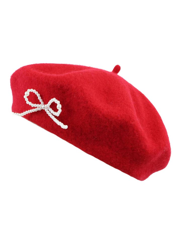 Béret Rouge Perle avec Nœud Yumi pour la vente par Yumi