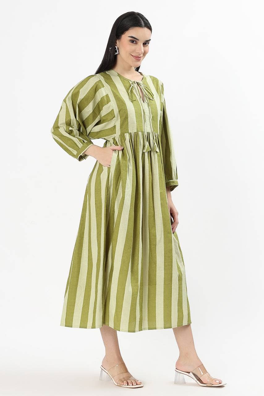 Hi Handmade - Wholesale Dress - Women's - Dia Midi Dress - Olive Ribbon