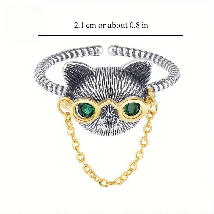 Ashlen - Wholesale Cocktail/Statement Ring - QUIRKY CAT GLASSES RING (ADJUSTABLE)6