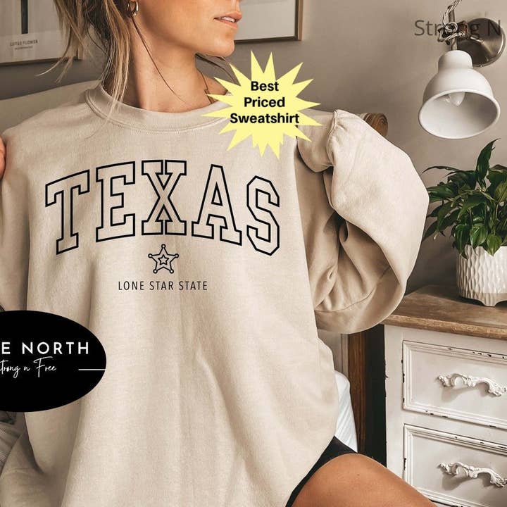 STRONG N FREE CDN - Wholesale Graphic Sweatshirt - Women's - Texas Sweatshirt, Texas State, The Lone Star State, Texas1