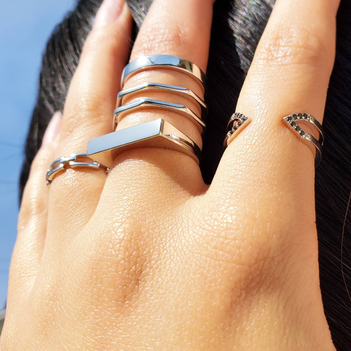 HolyBang Jewels - Wholesale Band/Stacked Ring - OCTAGON DOUBLE BAND RING - R-F110544