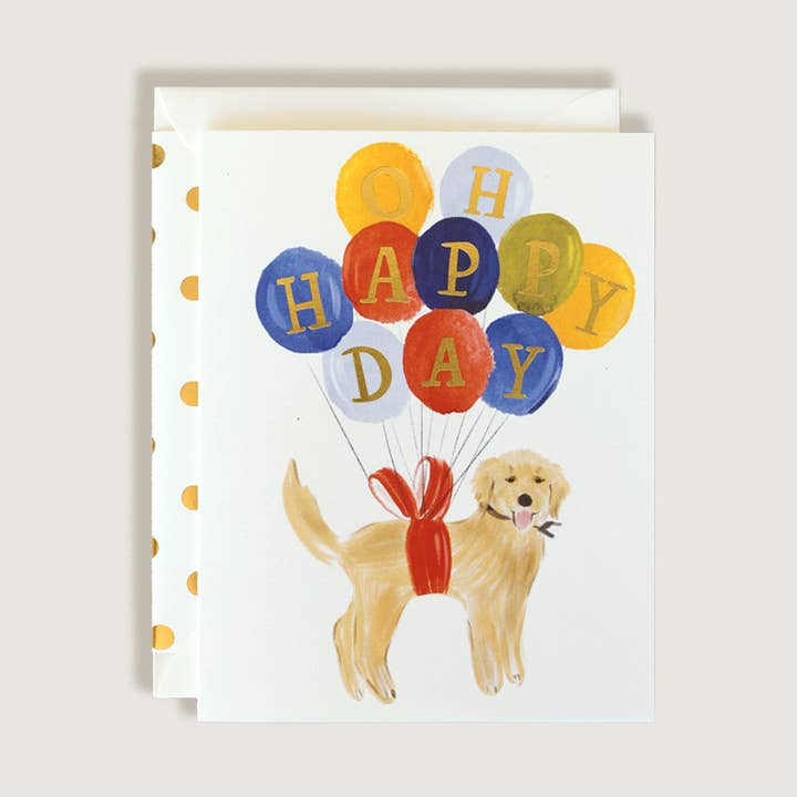 Happy Birthday Golden Retriever Dog with Balloons for wholesale by The First Snow