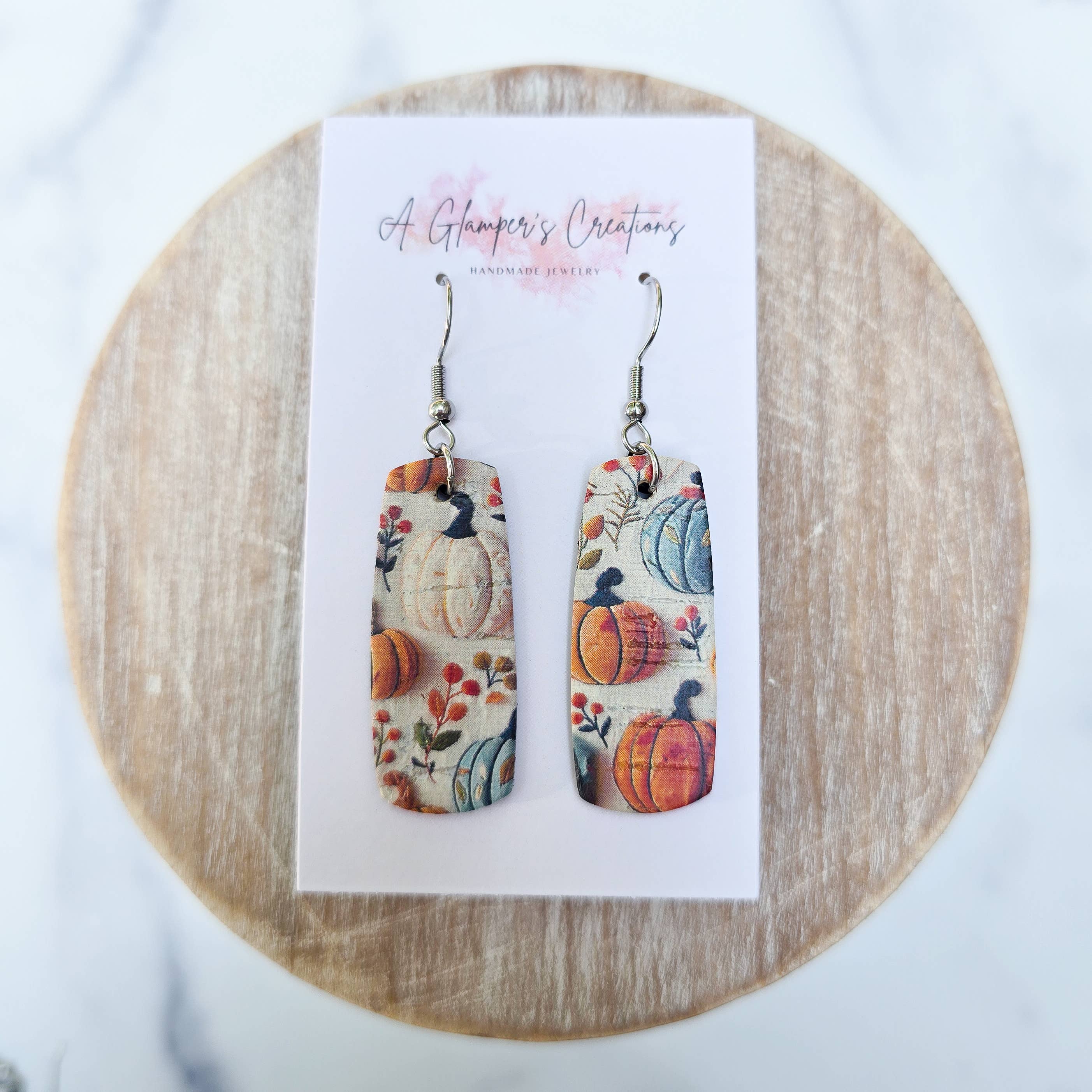 A Glamper's Creations LLC - Wholesale Dangle Earrings - Pumpkins Fall Mini Bar Leather Earrings