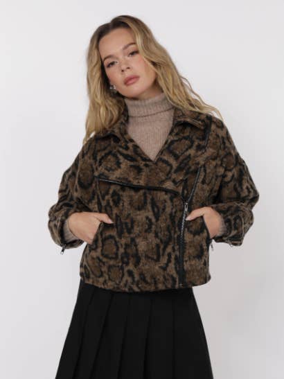 Strada Brushed Vegan Leopard Oversized Jacket : TAUPE MULTI for wholesale by Sage The Label