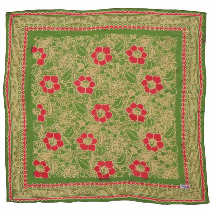 Hand Dyed Batik Bandana, 100% Soft Cotton, Sunset Sky in Green for wholesale by Kasih Co-op