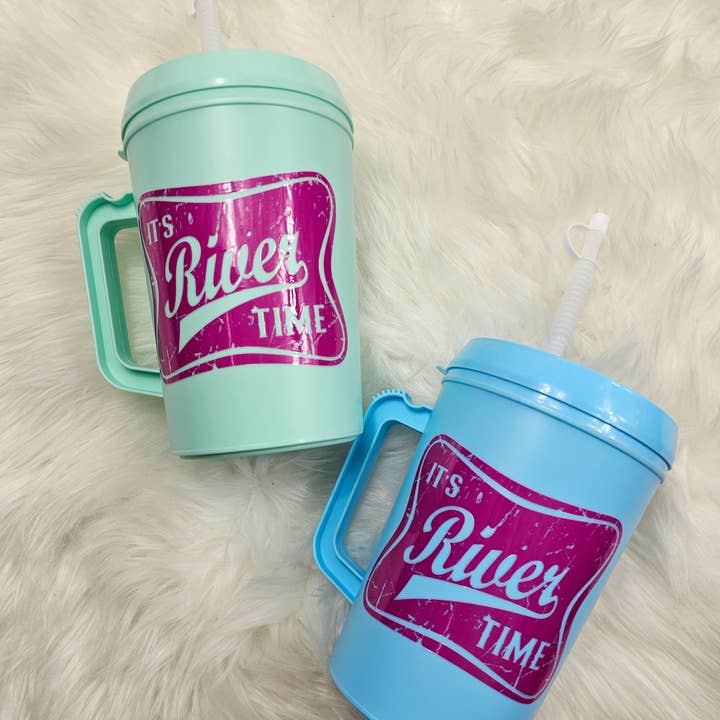 Scratch Decor - Wholesale Insulated Mug/Tumbler - 'It's River Time' Mega Trucker Mug 34oz