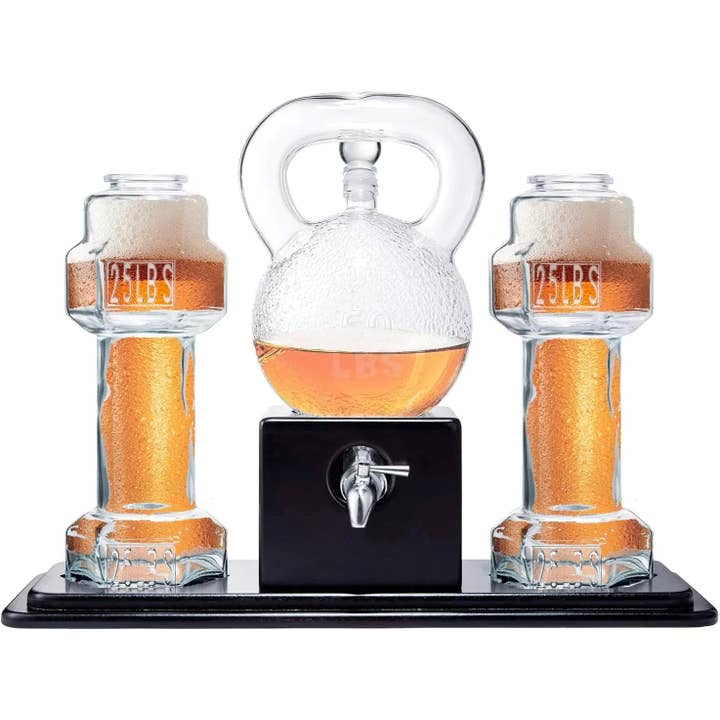 The Wine Savant / Khen Glassware - Venta al por mayor Decantador - Juego de decantadores de whisky y vino Kettlebell con copas con mancuernas