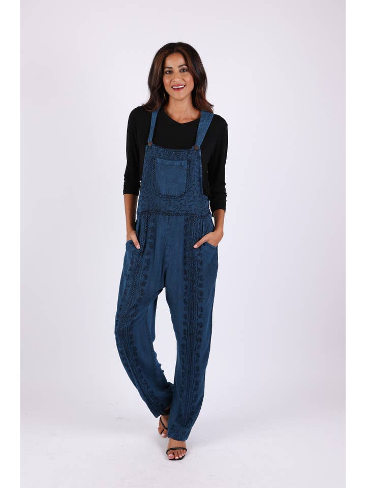 Sacred Threads - Wholesale Overalls - Women's - Stonewashed Boho Embroidered Overalls: Fall Colors