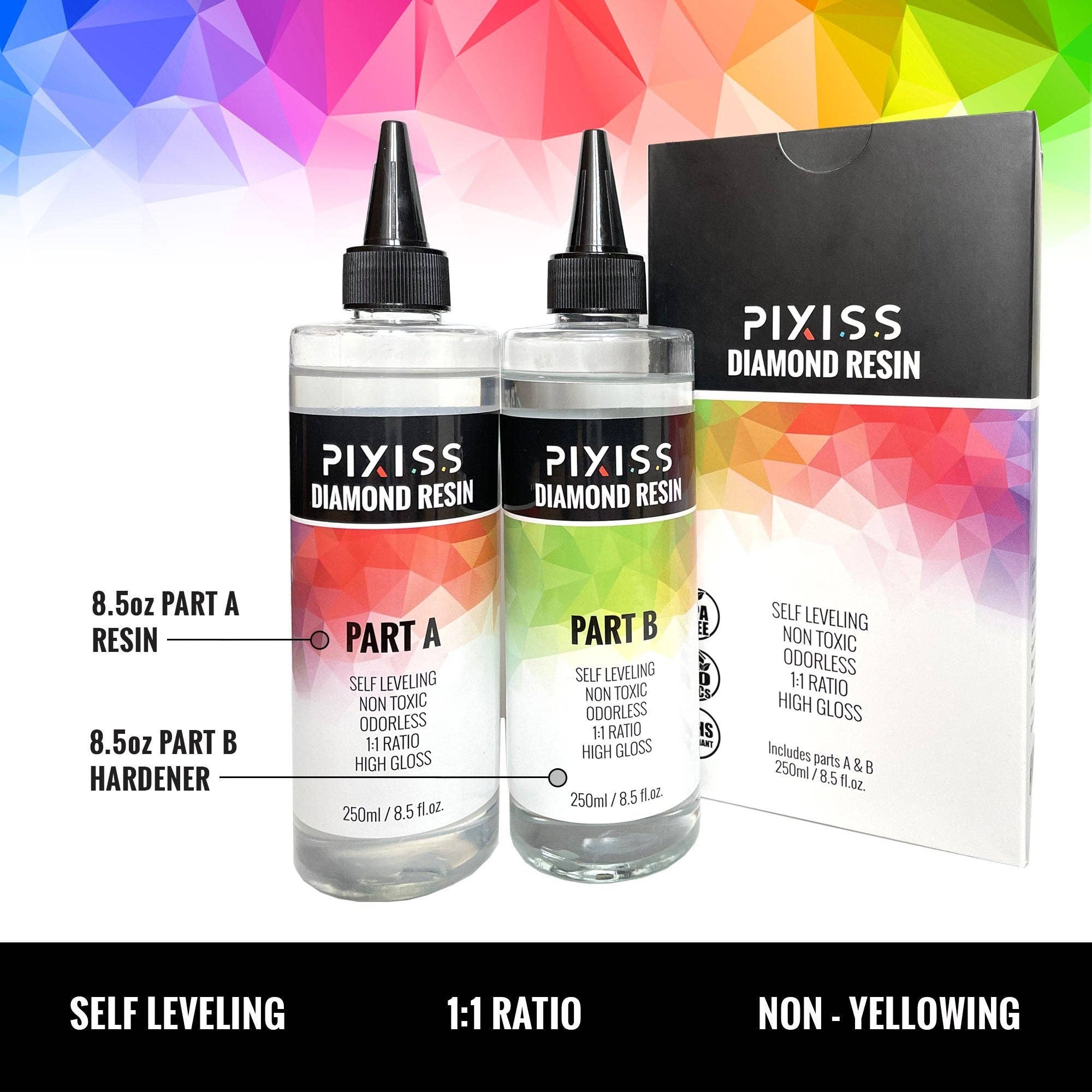 Pixiss - Vendita all'ingrosso Attrezzature per lavoretti e fai da te - Pixiss Diamond Resin e pigmenti mica, resina epossidica trasparente 500 ml con 15 polveri colorate mica1