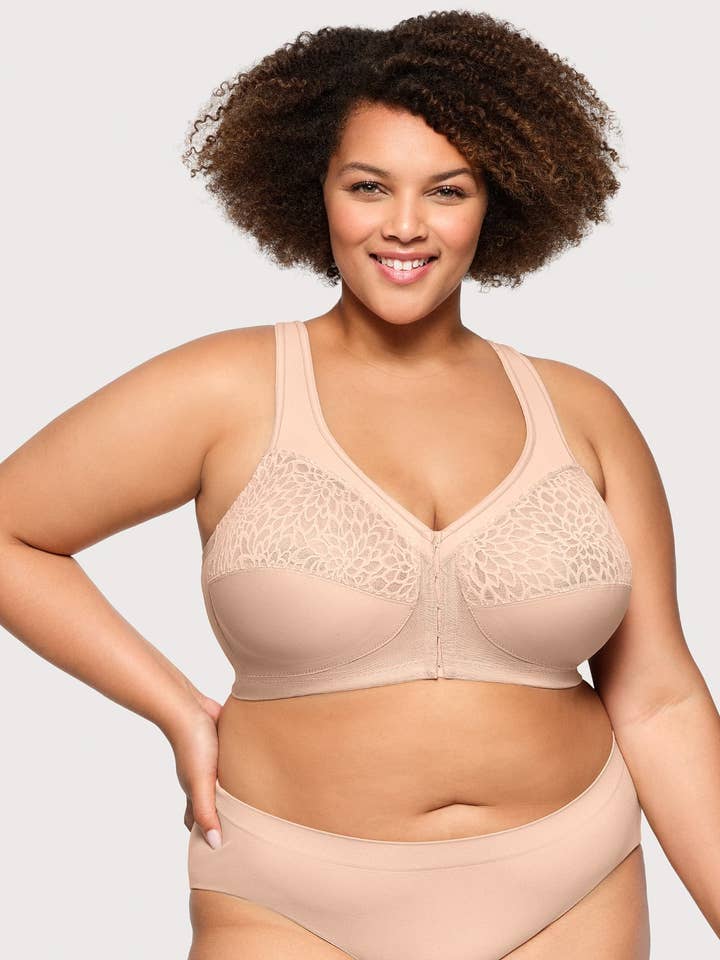 MagicLift Front-Closure Racerback Bra Cafe for wholesale by Glamorise