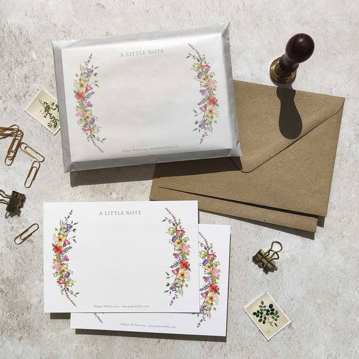 Watercolour Floral Notelets and Envelopes Set of 6 Cards for wholesale by Paper Willow
