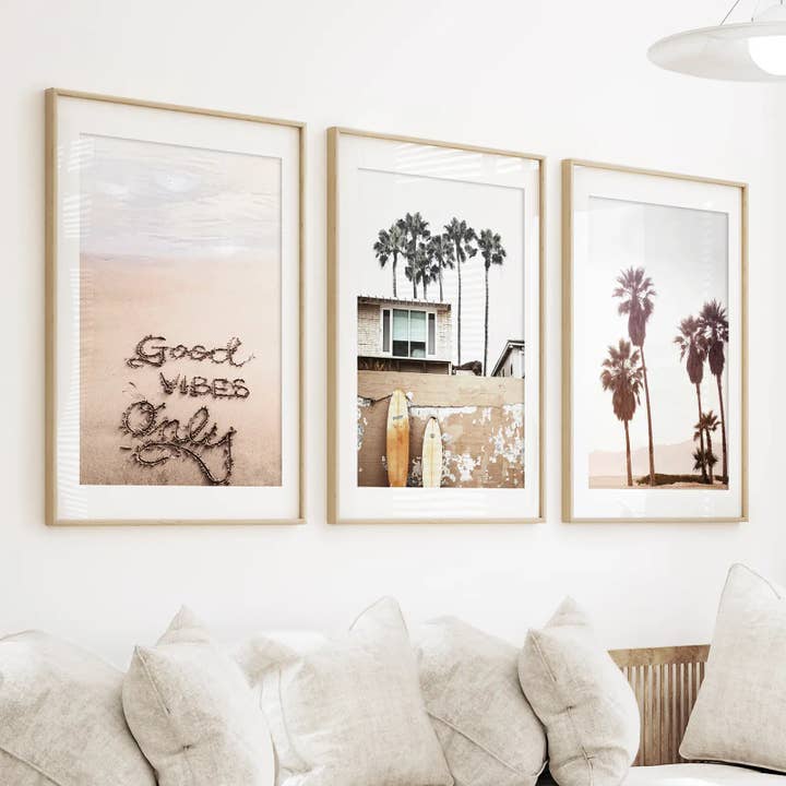 Art Lane - Wholesale Gallery Wall Set - Boho Style Coastal Wall Decor. Good Vibes, Palm Trees, Surf