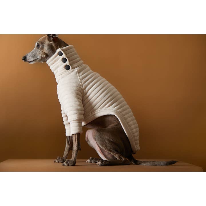 The Striped Dog – Großhandel Haustier-Pullover – Hund – Gesteifter Rollkragenpullover in Sand mit italienischem Windhund- / Whippet-Motiv PROVENCE1