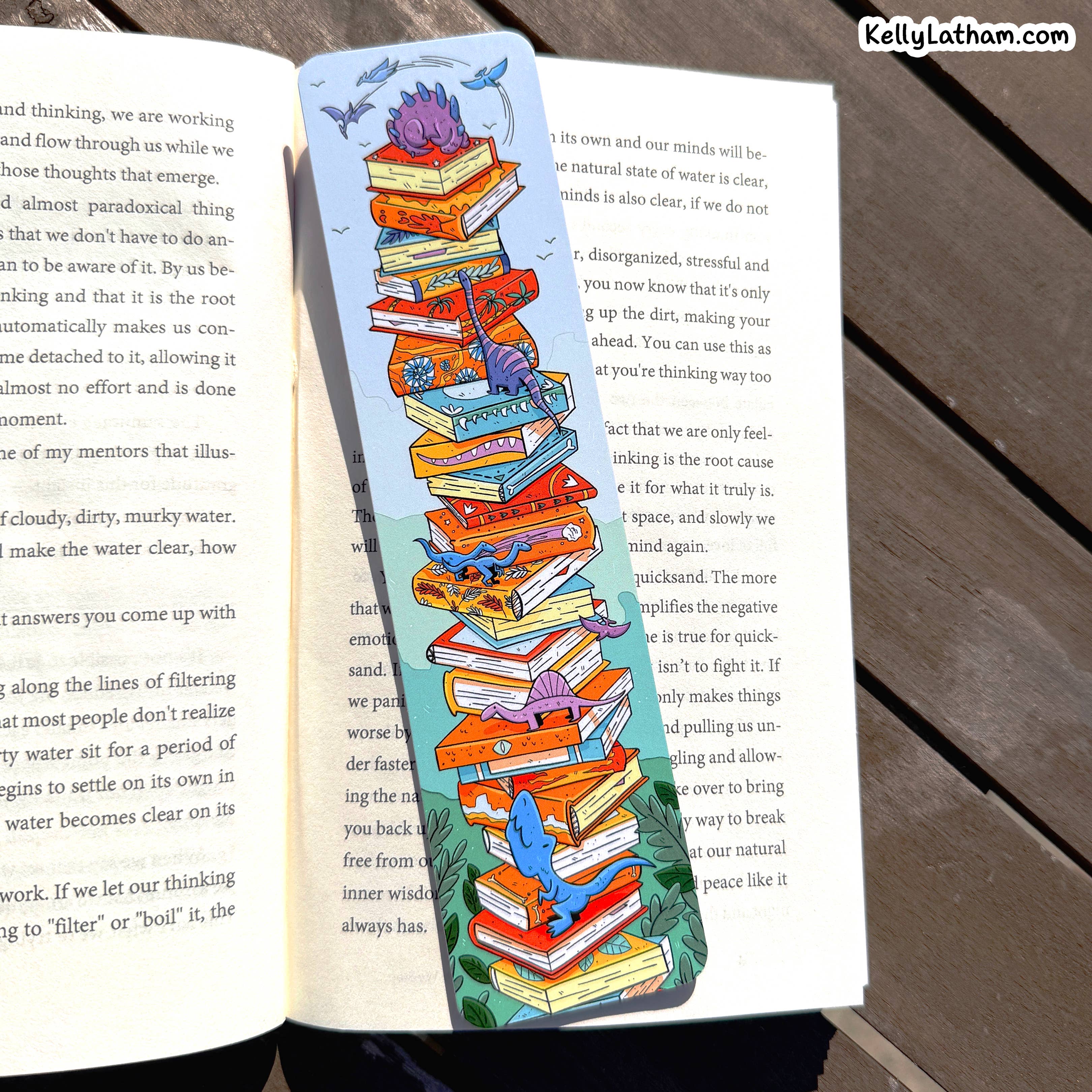 Kelly Latham Art - Wholesale Bookmark - Dinosaur Book Stack Bookmark Bookish Dinosaur Gift4