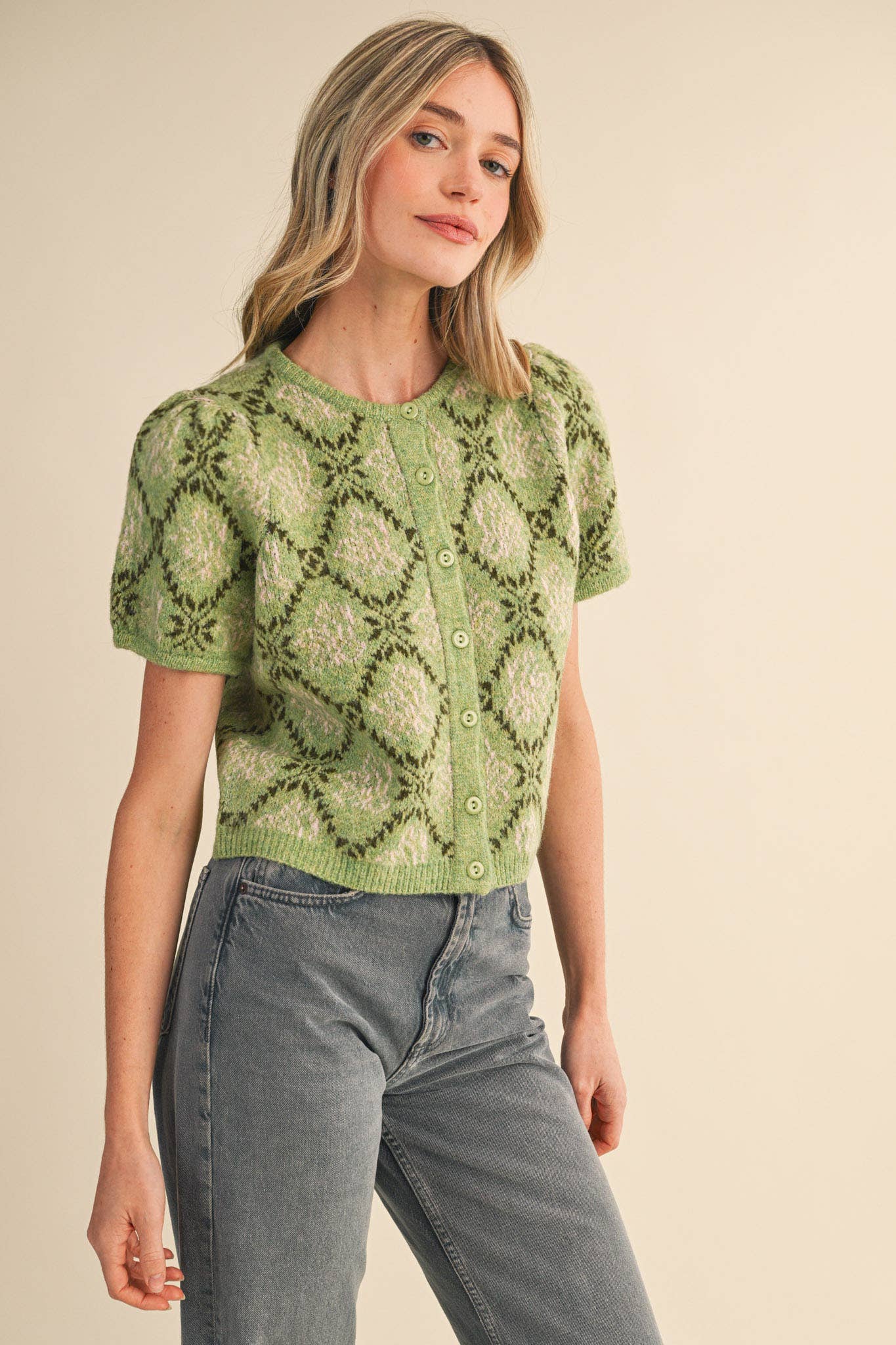 &MERCI - Wholesale Cardigan - Women's - FLORAL SHORT SLEEVE SWEATER CARDIGAN MSW1125842