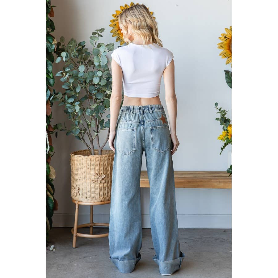 WASHED FOIL LOVE PATCHWORK DENIM JEANS for wholesale on Faire8