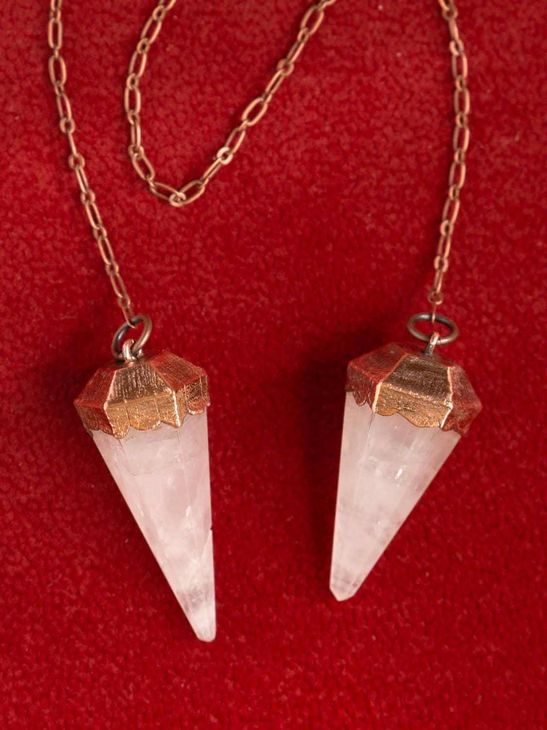 The Cyprus Cabinet - Wholesale Spiritual Stone/Crystal - Rose Quartz Copper + Crystal Pendulum1