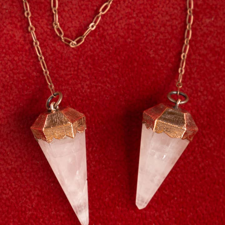 The Cyprus Cabinet - Wholesale Spiritual Stone/Crystal - Rose Quartz Copper + Crystal Pendulum1