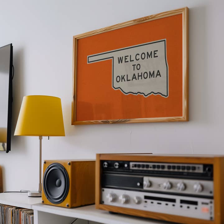 Tejas Country Club - Wholesale Art Print - Welcome To Oklahoma Vintage Orange Road Sign Art Print6