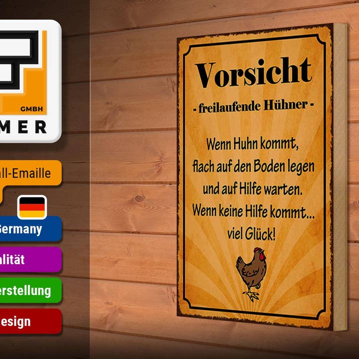 Femer – Großhandel Schilder – Holzschild Spruch 20x30 cm Vorsicht freilaufende Hühner Deko Schild wooden sign2