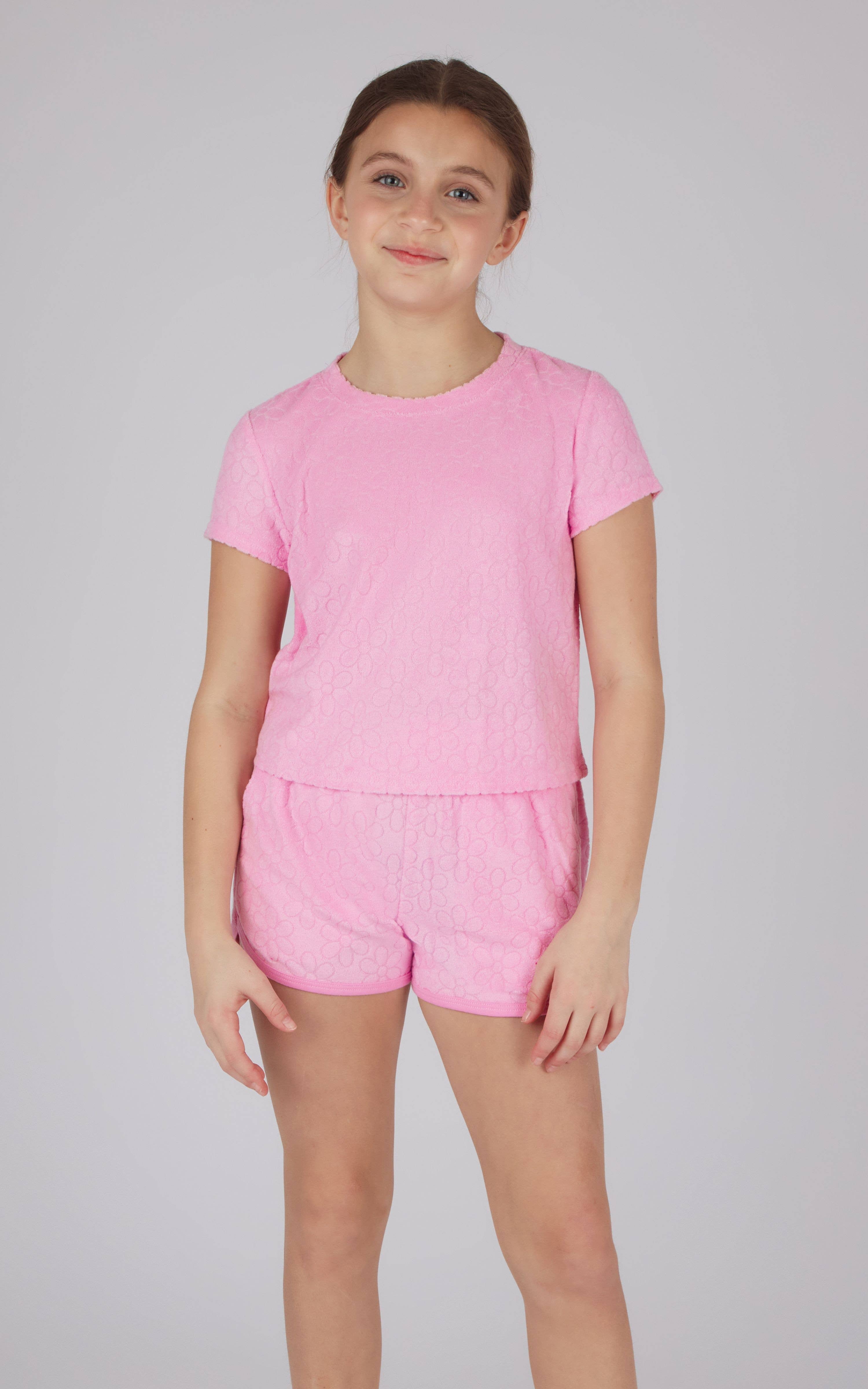 90 Degree by Reflex & Yogalicious - Wholesale Top & Short Set - Kids - Girls Towel Terry Short Sleeve Top and Short - 2 PC Set0