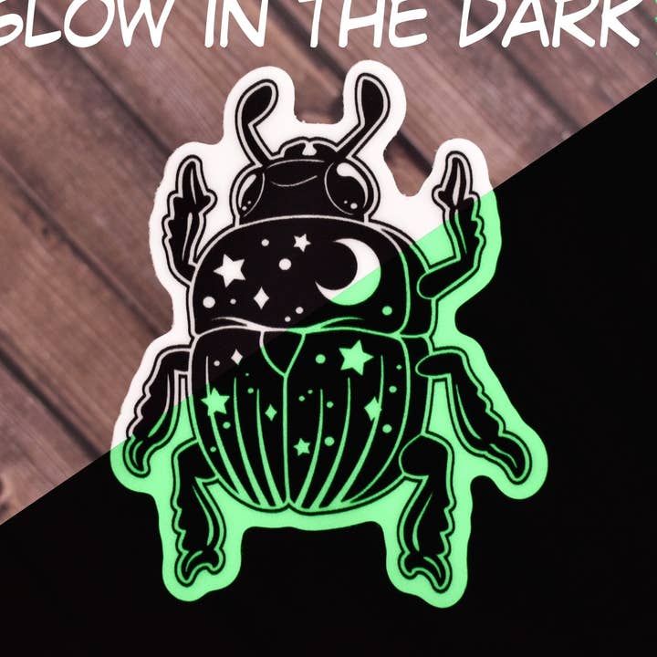 Glow In The Dark Beetle Sticker for wholesale by Teal Cicada Illustration