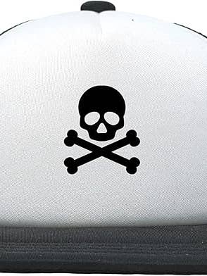 Flat Brim Trucker Hat - Skull - Black/White for wholesale by Funky Junque