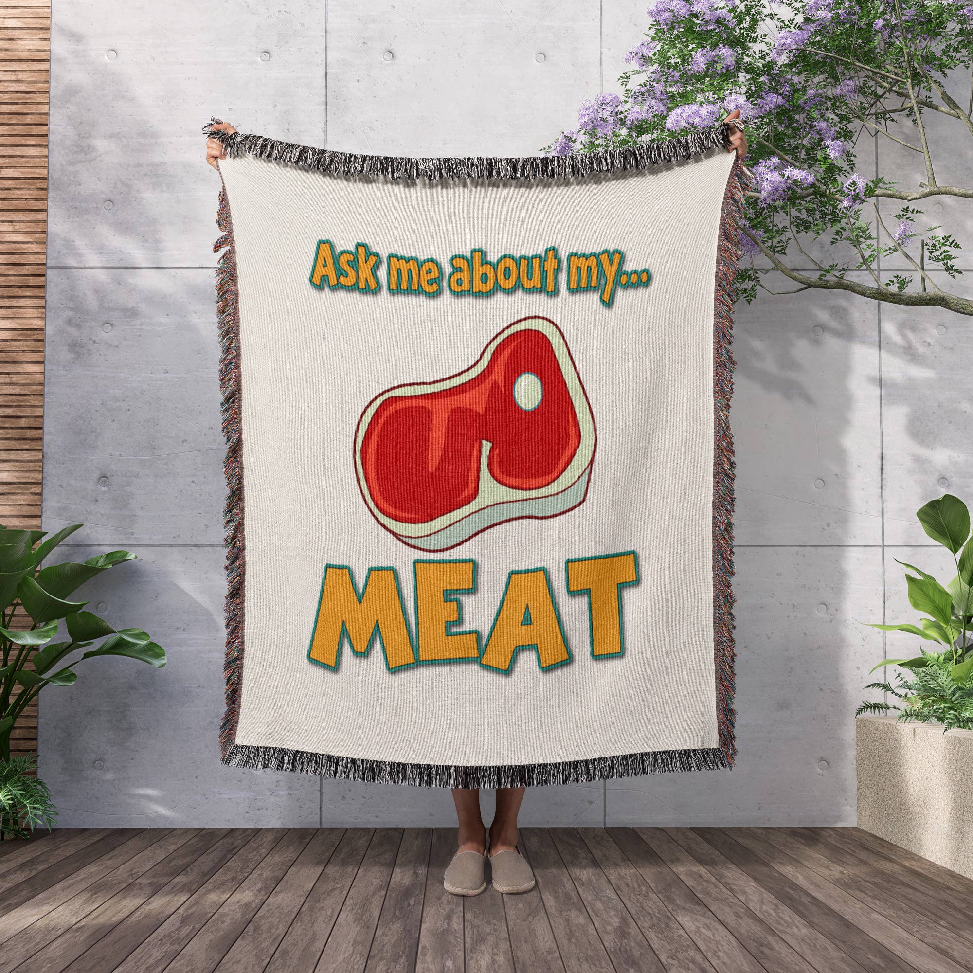 3dRose - Wholesale Throw Blanket - 3dRose, Funny Ask Me About My Meat Steak Butcher Humor, Blanket2