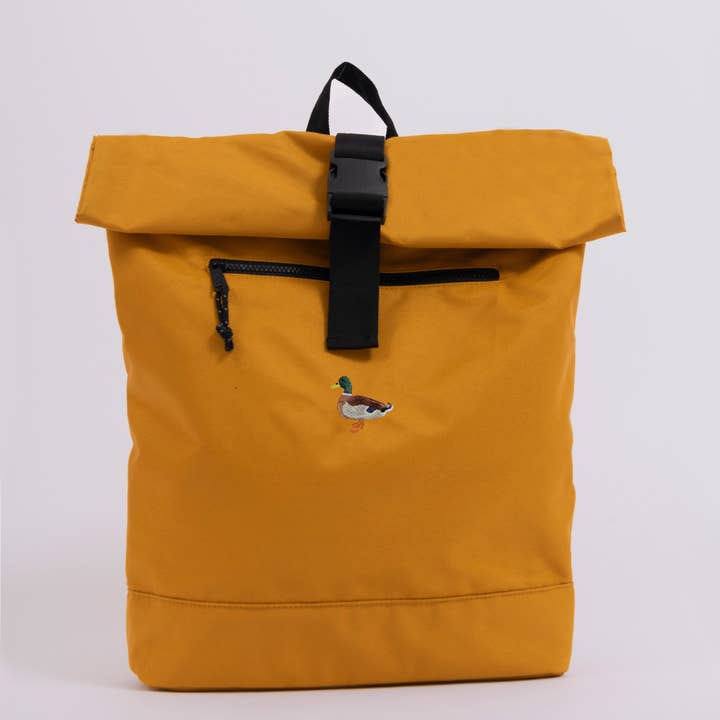 mallard duck recycled roll-top backpack for wholesale by Big Wild Thought