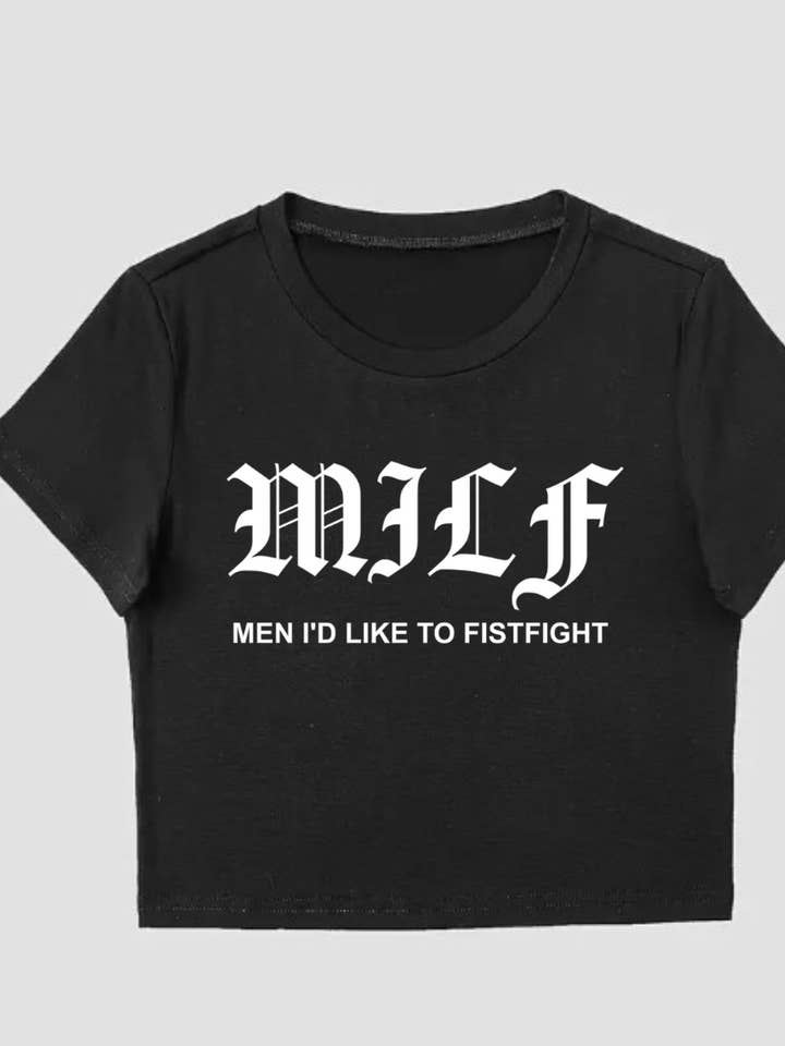 MILF, Gothic Alternative Female Rage Y2K Crop Top for wholesale by Wickedly Divine Shop