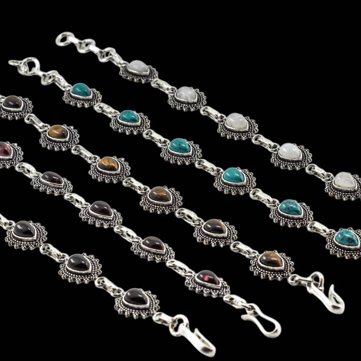 Brass Gemstone Sterling Silver Plated Bracelet Adjustable for wholesale by Quasar Gems USA