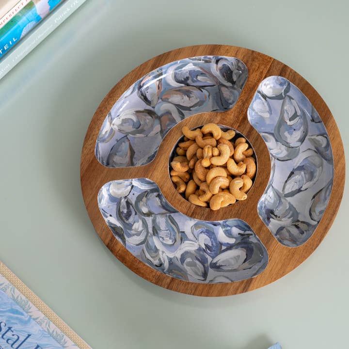Kim Hovell Art - Wholesale Serving Tray - Wooden Snack Tray - Pewter Shells1