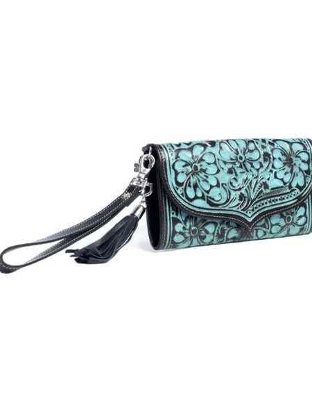 Pochette à poignet turquoise à motif floral gravé pour la vente par Ganges Grain Inc